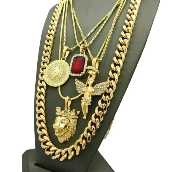 14K GOLD Plated ICED OUT CHAINS COMBO - Picture 1 of 2